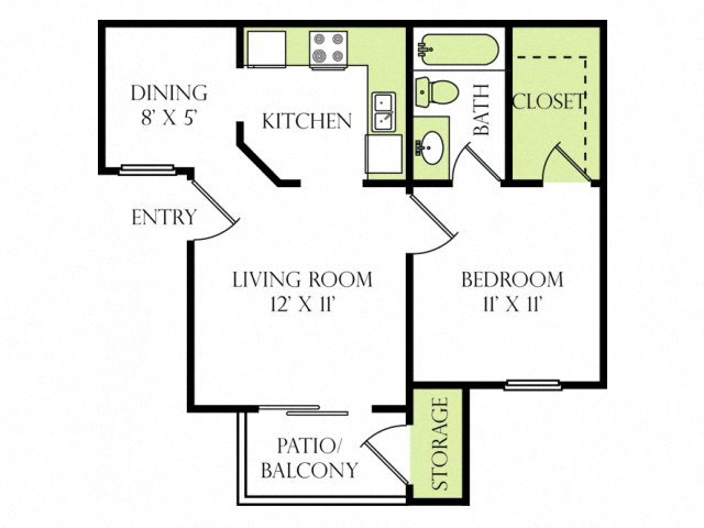 1 Bedroom 1 Bathroom Floor Plan