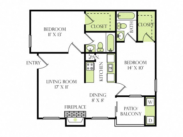 2 Bedroom 2 Bathroom Floor Plan