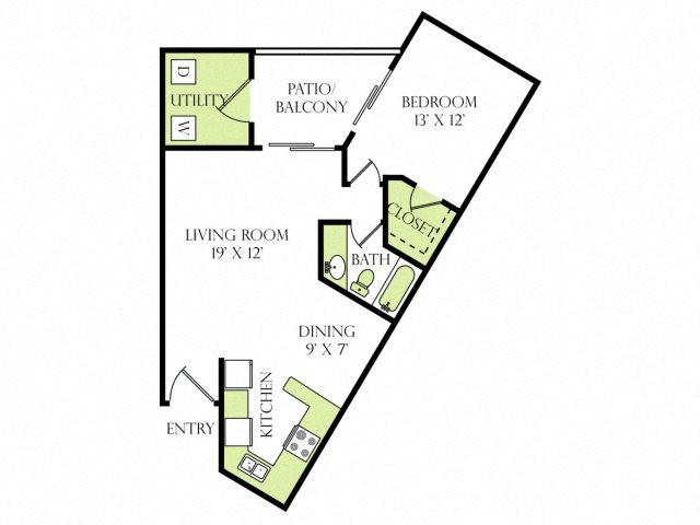 1 Bedroom 1 Bathroom Floor Plan
