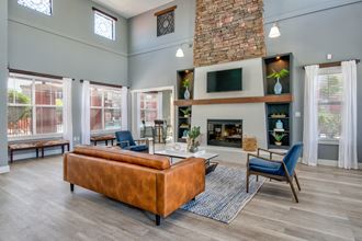 the preserve at ballantyne commons community living room with fireplace