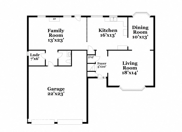 a floor plan of a house with a kitchen and a living room