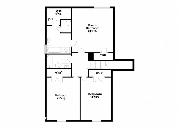 a floor plan of a house with two bedrooms and two bathrooms