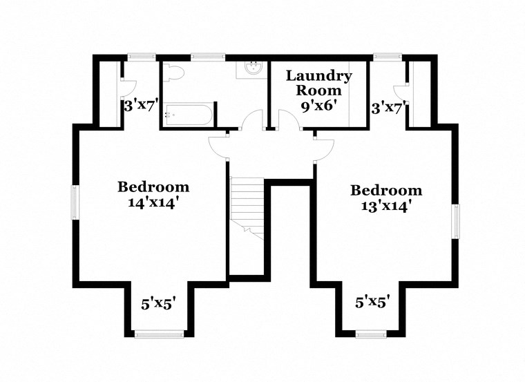floor plan of the first floor of the house with bedrooms and bathroom
