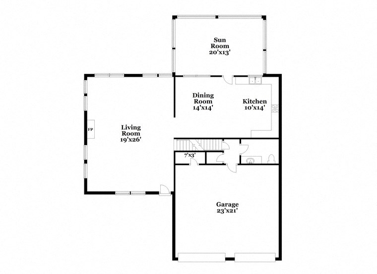 a floor plan of a house with two bedrooms and a living room with a kitchen