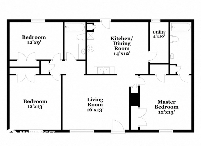 a floor plan of a home with a kitchen and a living room