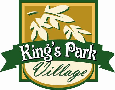 the logo or sign for the kings park village logo
