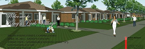 a rendering of a house with people in front of it