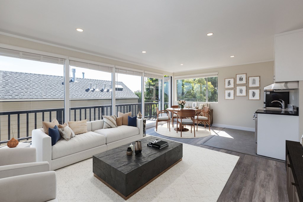 a living room with a couch and a coffee table