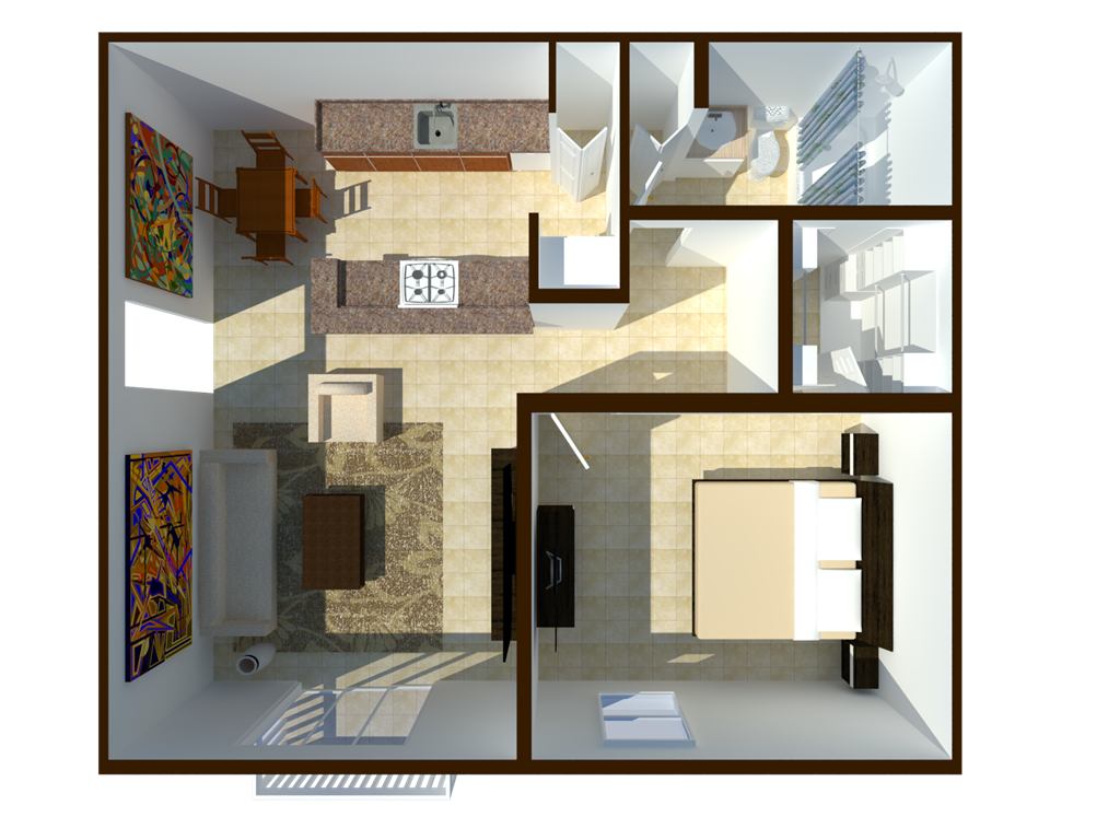 a view of the living room and dining room from above