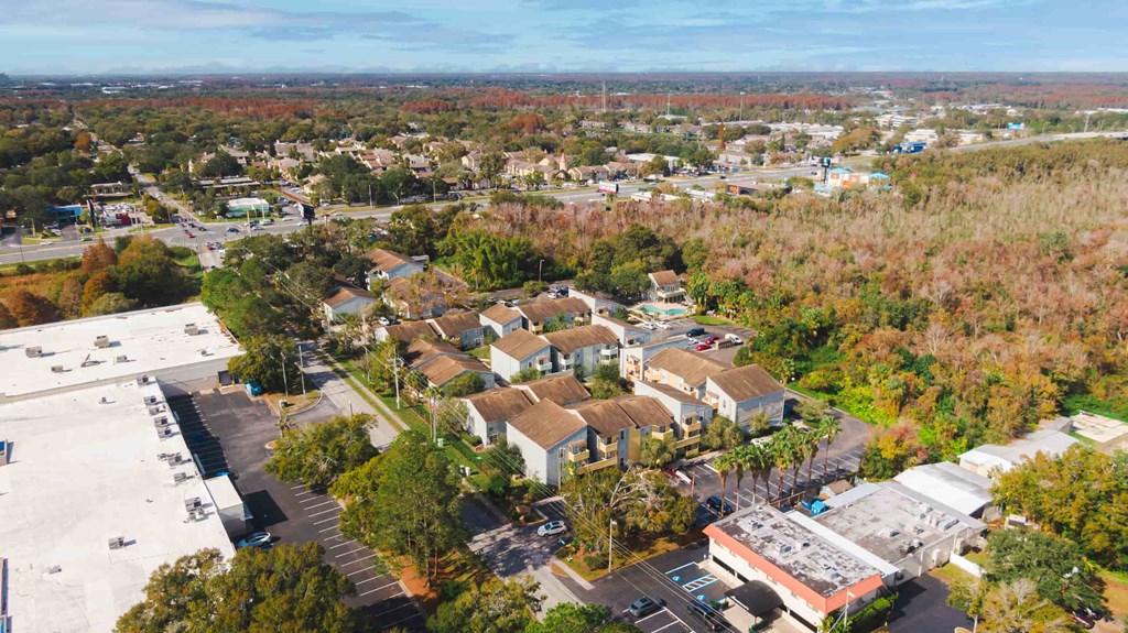 an aerial view of a neighborhood with houses and trees