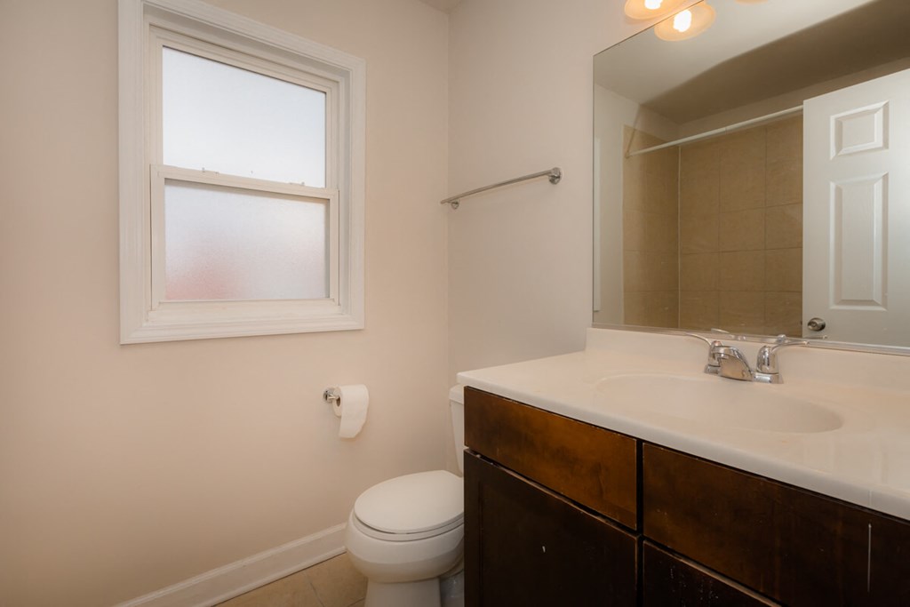 a bathroom with a sink toilet and a mirror