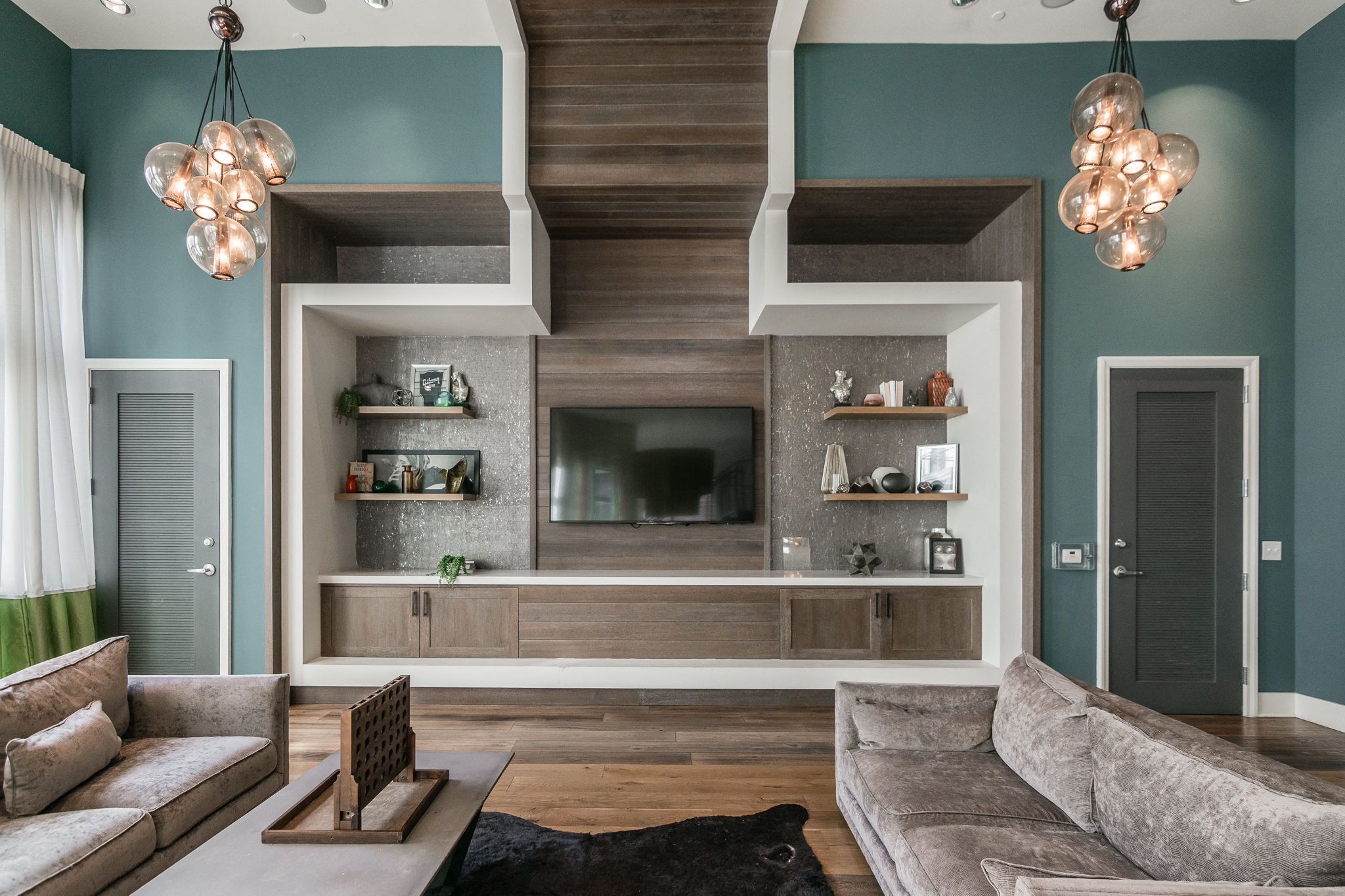 a living room with a couch and a television