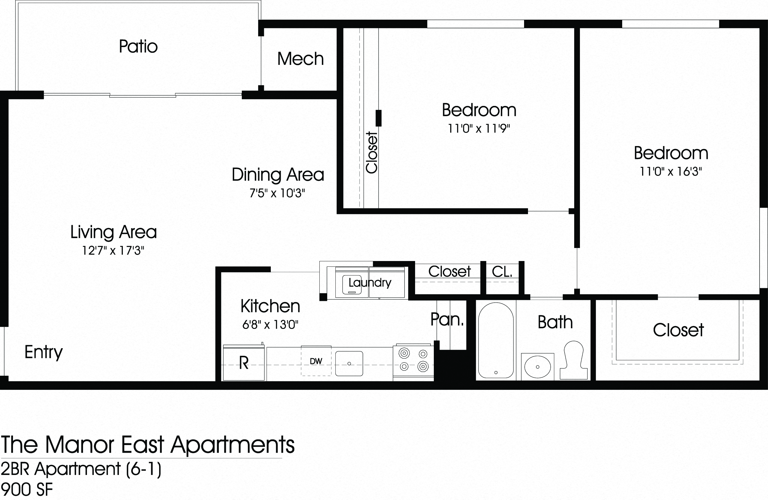 2 BR Floor Plan at The Manor/The Manor East Apartments, Virginia