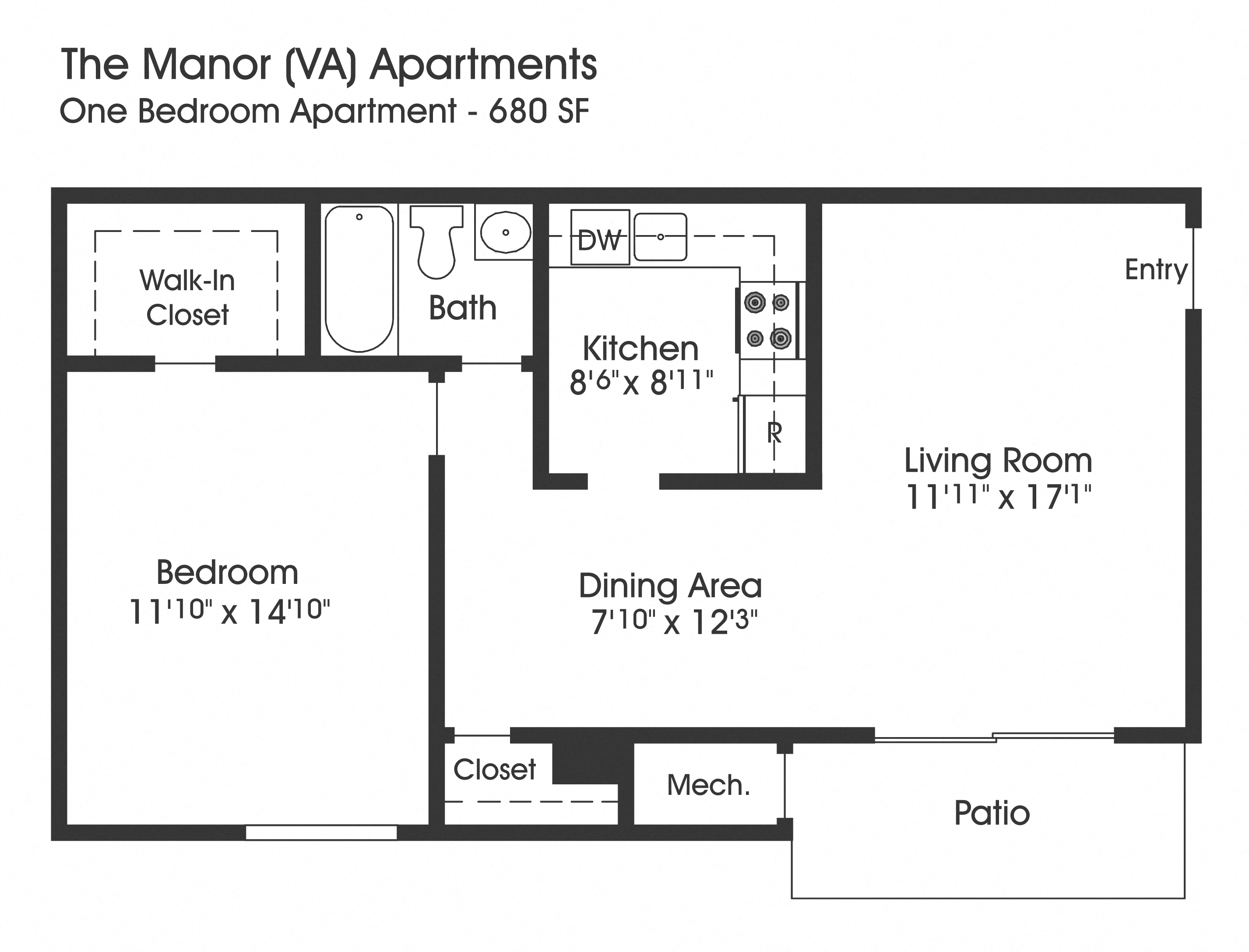 1 Bed Floor Plan at The Manor/The Manor East Apartments, Leesburg, VA
