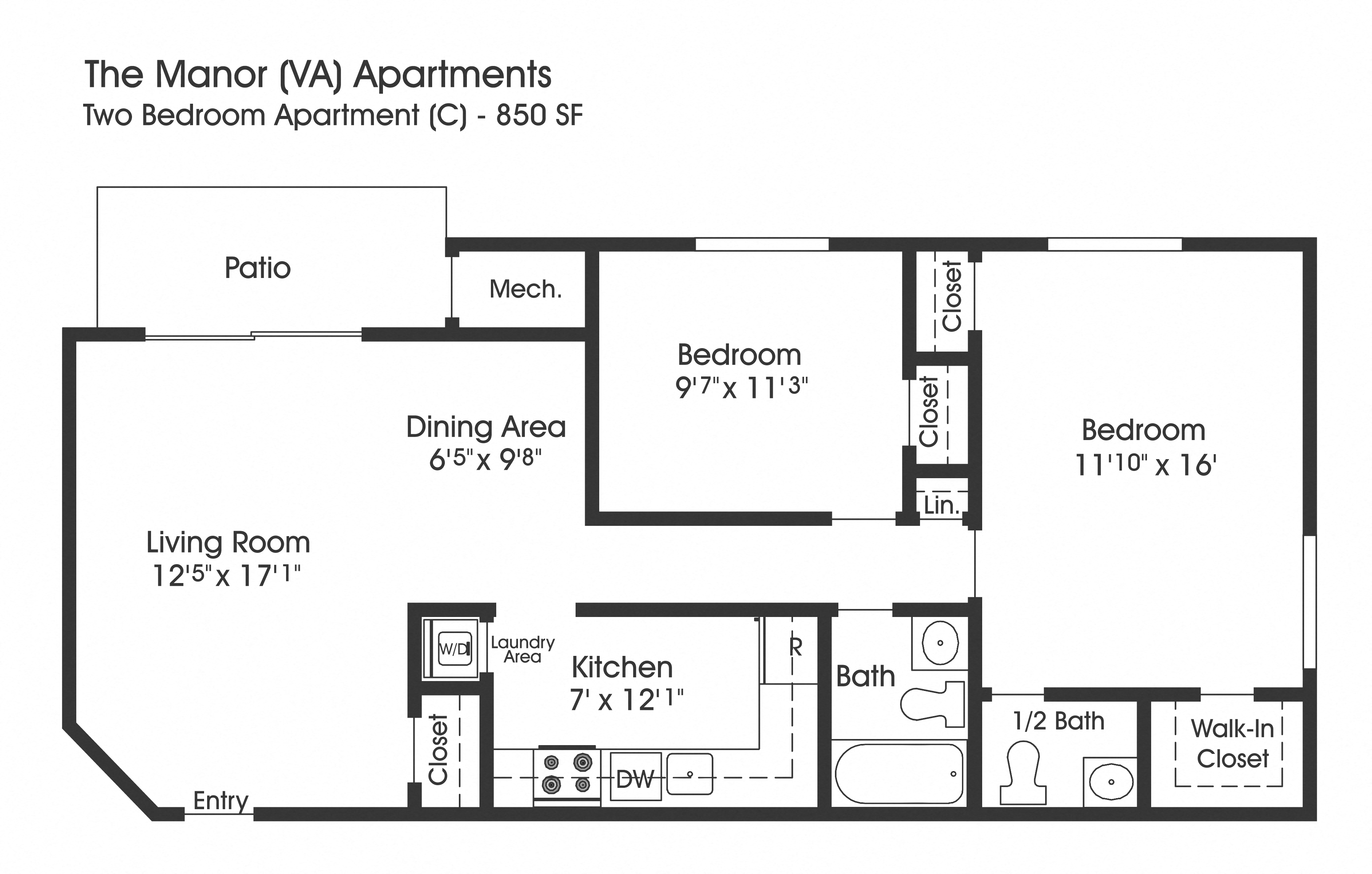 2 Bed Floor Plan at The Manor/The Manor East Apartments, Leesburg, 20176