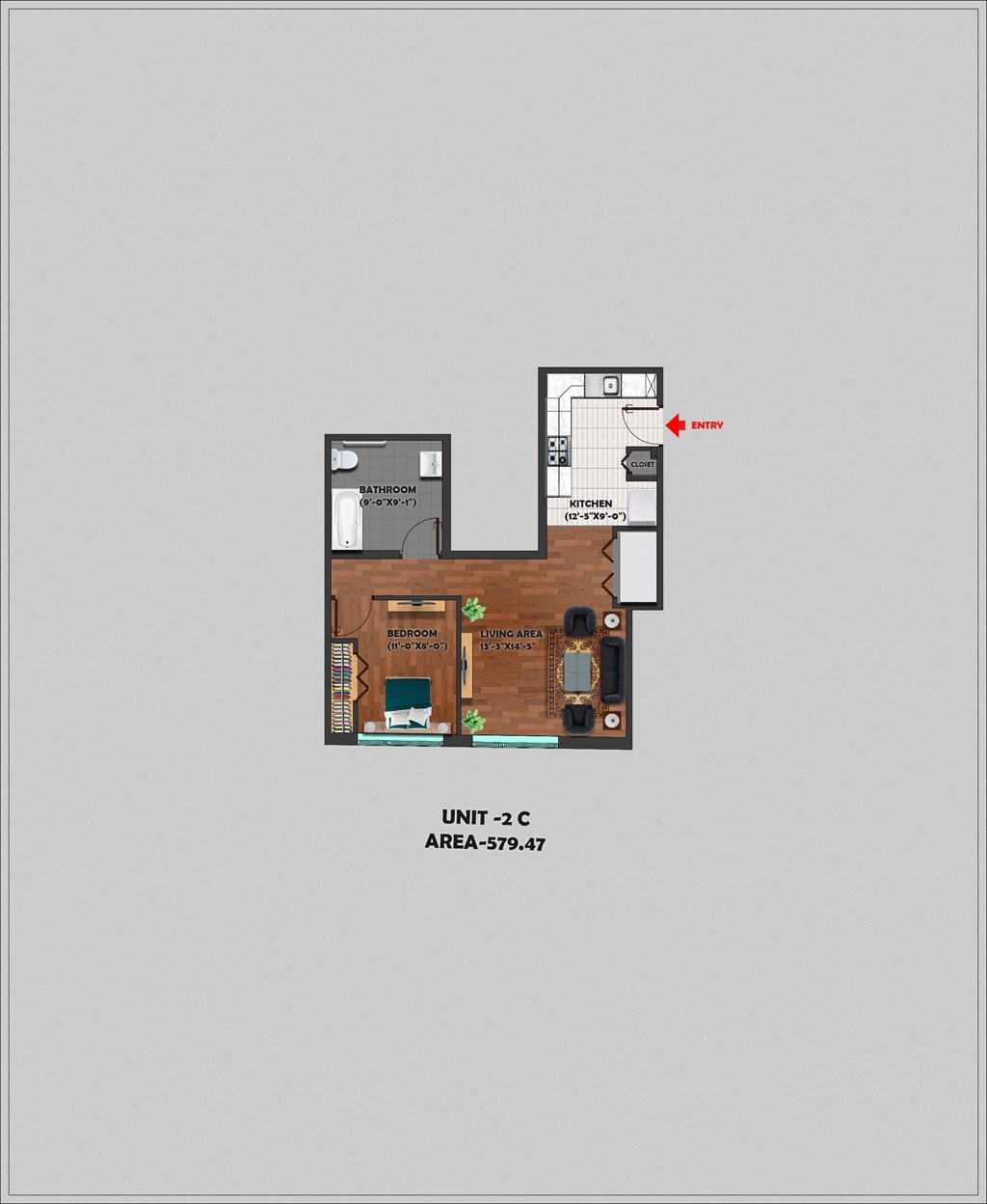 floor plan for unit 2c of the residence