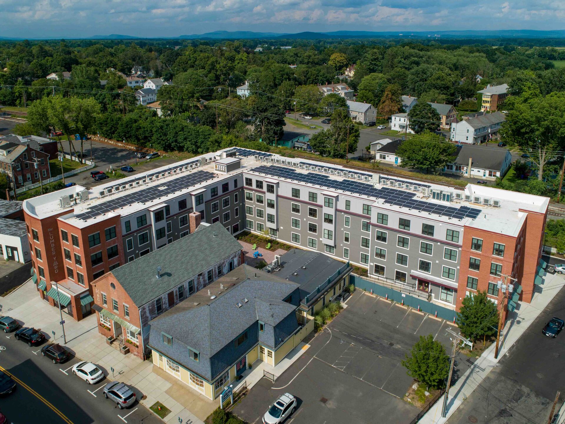 a view of the building from the air