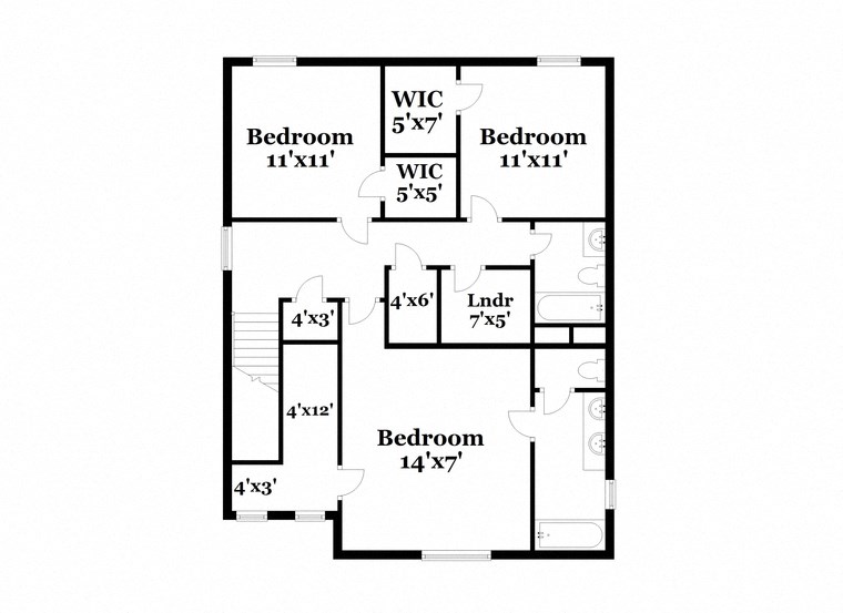 a floor plan of a house with a combination of bedrooms and baths