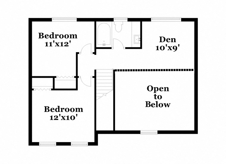 floor plan of a two story house with a bedroom and a hallway to the open