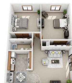 St Cloud MN apartment floor plan - 2 bed 1 bath