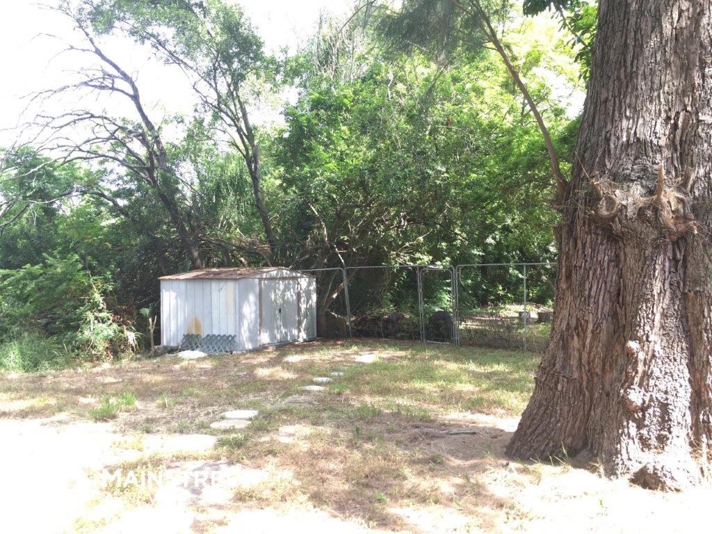 a small shed in the shade of a tree