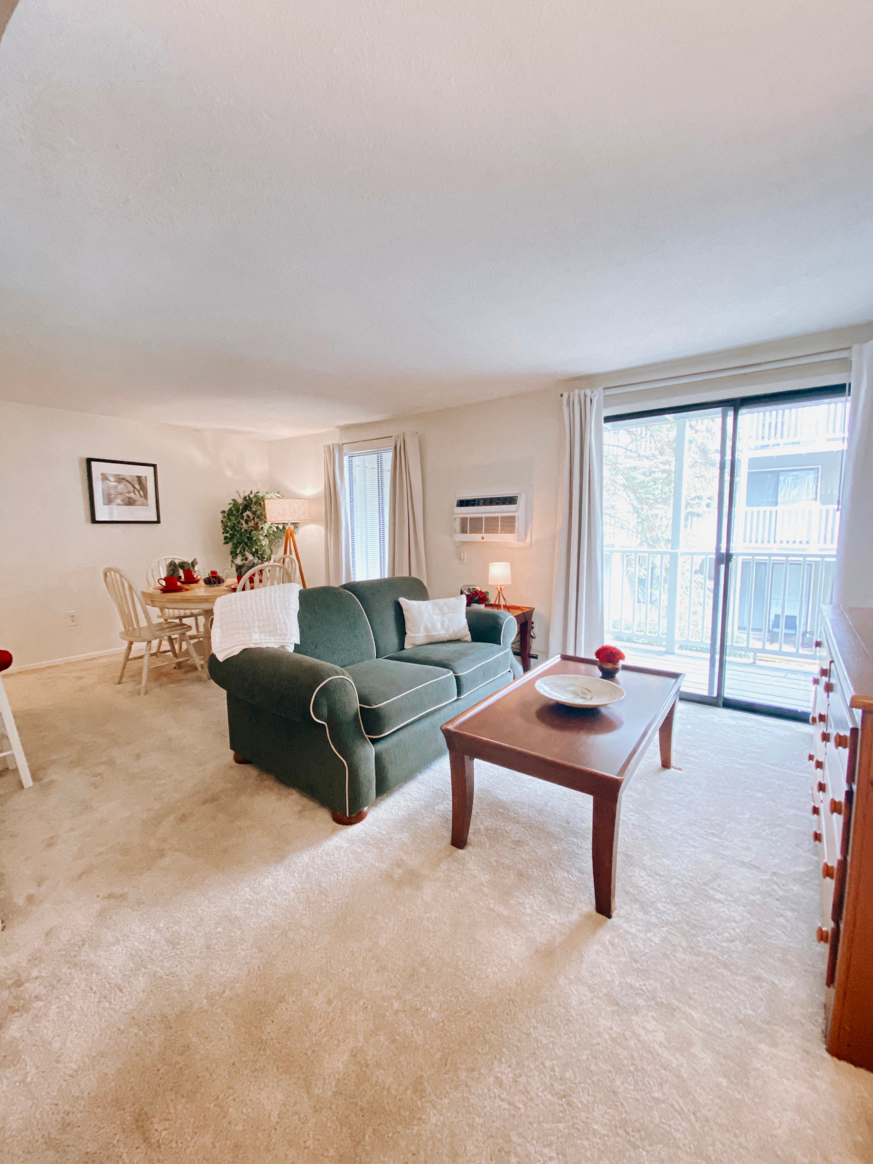 a living room with a couch and a coffee table