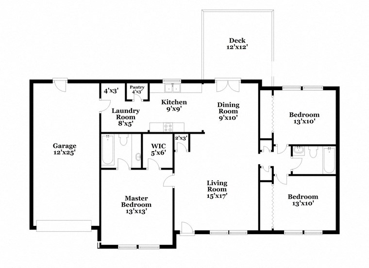 a floor plan of a house with a combination of bedrooms and baths