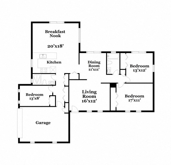 a floor plan of a house with bedrooms and a garage