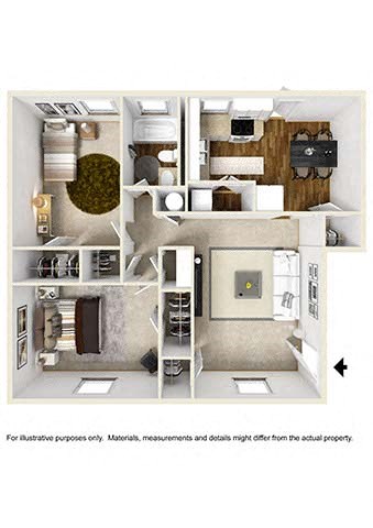2 bedroom 1 bathroom floor plan C at Artesian East Village, Atlanta, GA