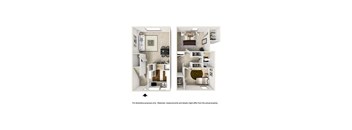 2 bedroom 1.5 bathroom floor plan Bat Artesian East Village, Atlanta, GA