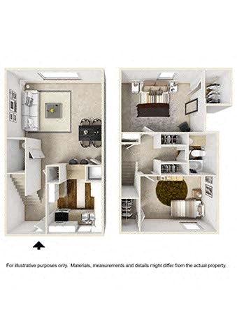 2 bedroom 1.5 bathroom floor plan Bat Artesian East Village, Atlanta, GA