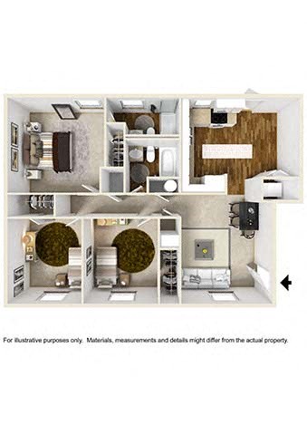3 bedroom 2 bathroom floor plan Bat Artesian East Village, Atlanta, GA