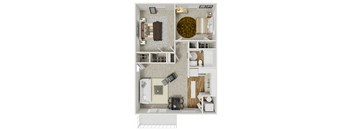 2 bedroom 1 bathroom floor plan F at Artesian East Village, Atlanta, GA