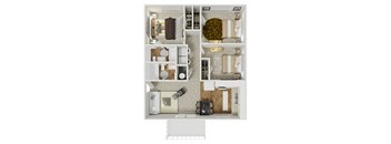 3 bedroom 2 bathroom floor plan E at Artesian East Village, Atlanta, GA