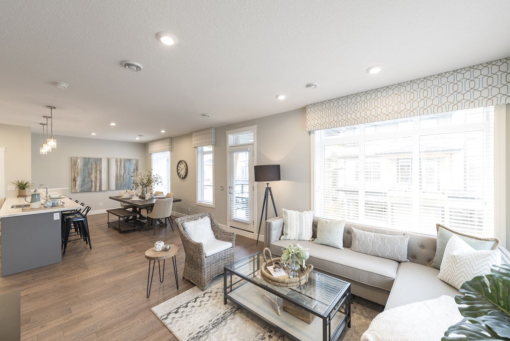 a living room with a couch and a table