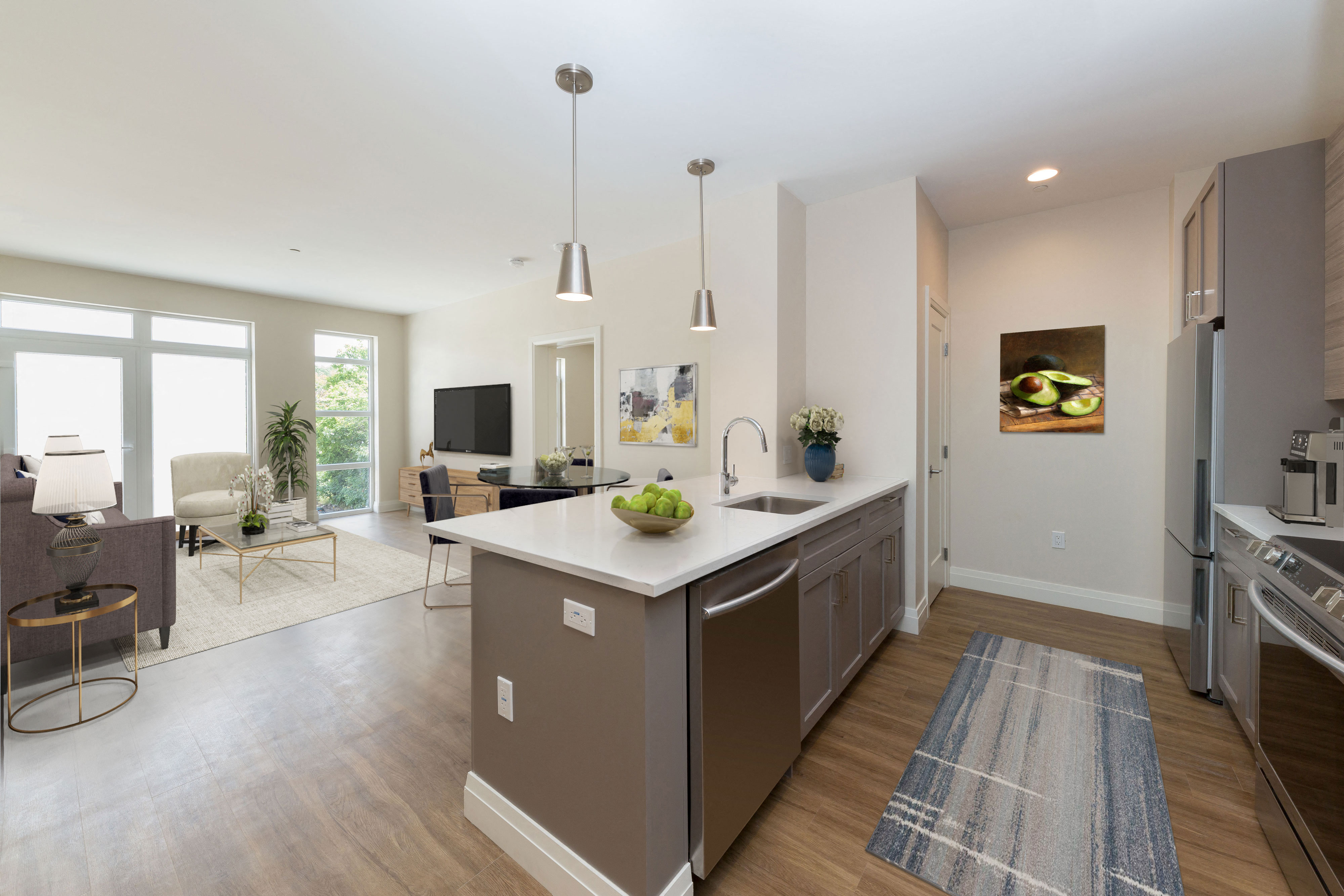 Spacious Kitchen Islands at 28 Austin in Newton, Ma