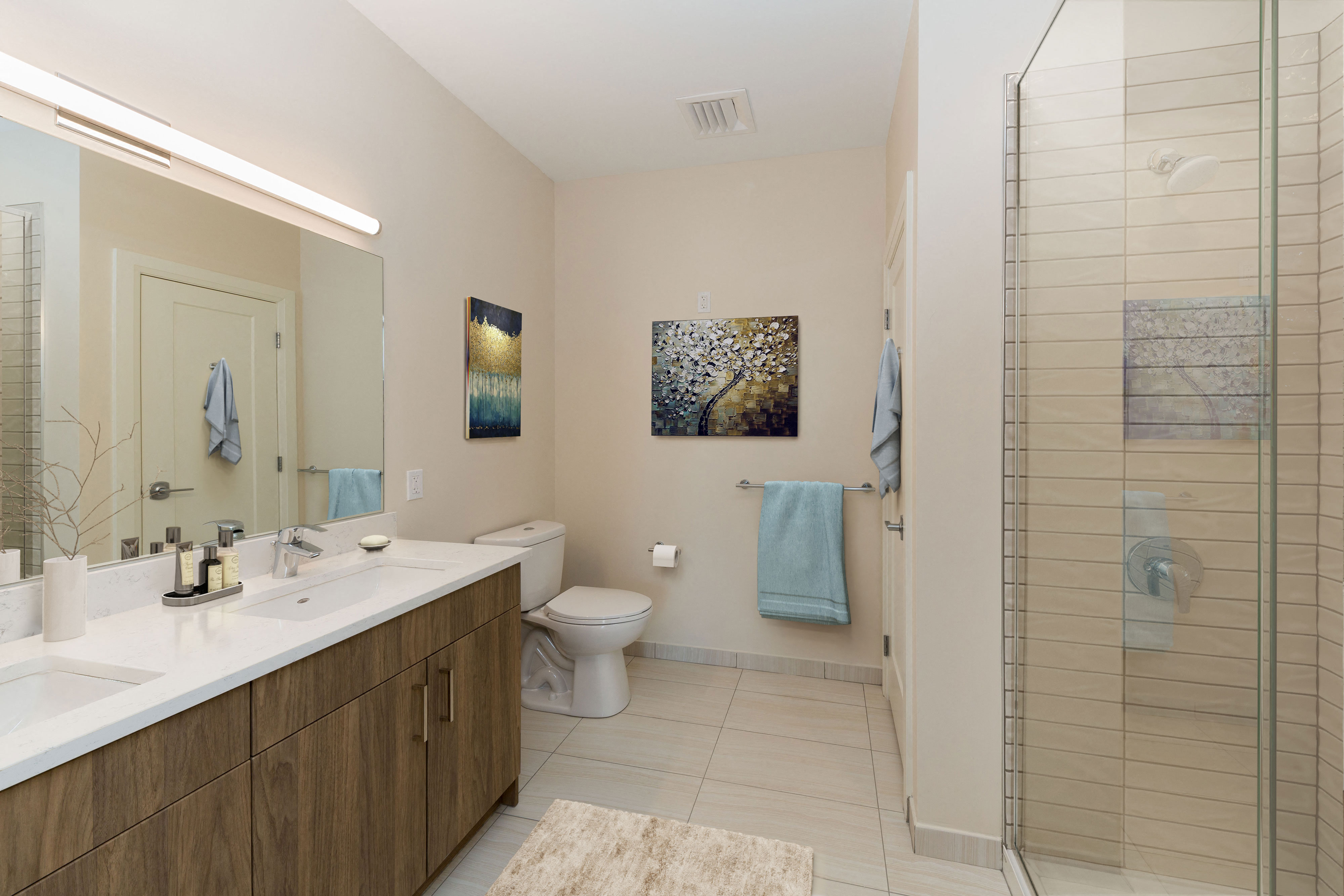 Well Appointed Bathroom with Dual-Sink Vanity at 28 Austin, Newton, MA