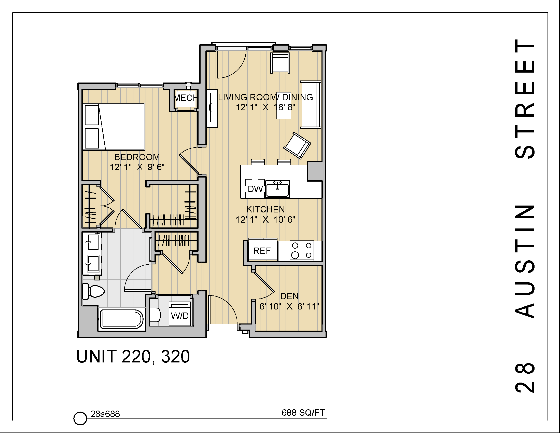 1 Bed 1 Bath 28a688 688 Sq.Ft. Floor Plan at 28 Austin St, Newton, MA