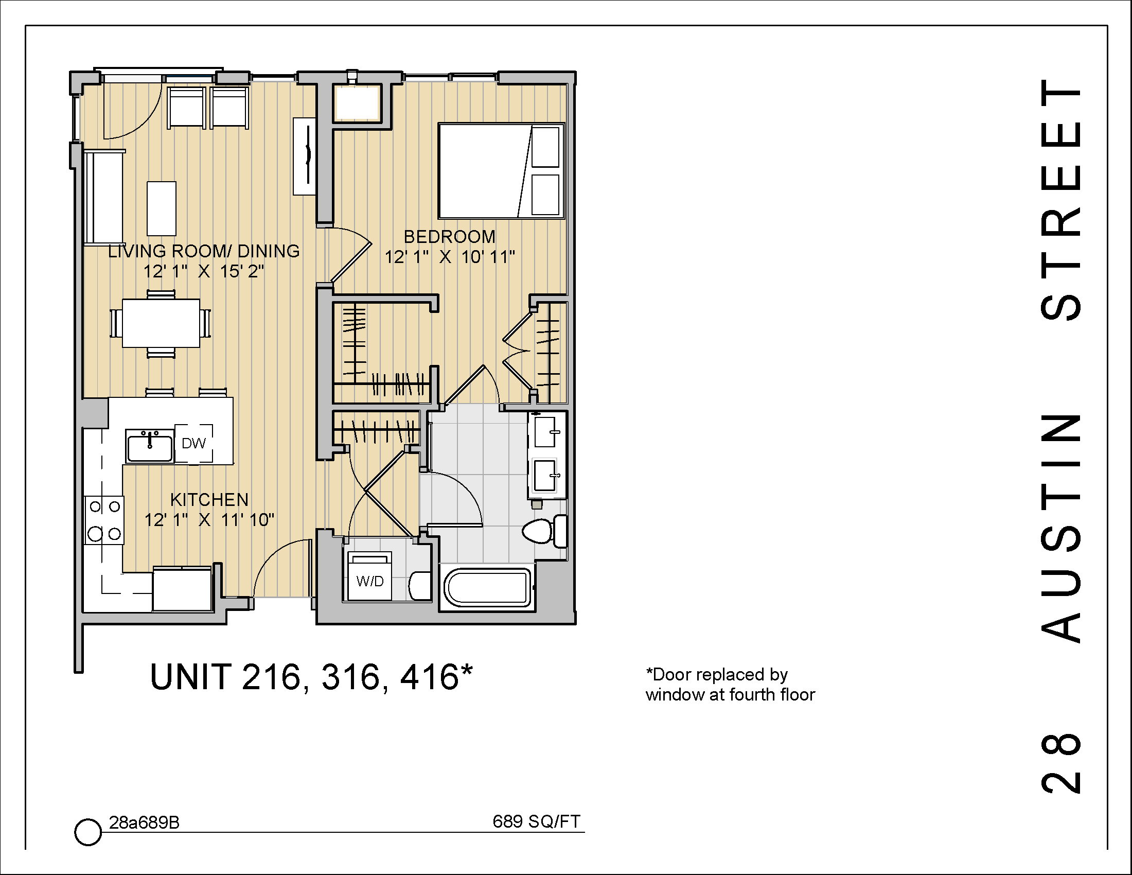 1 Bed 1 Bath 28a689B 689 Sq.Ft.  Floor Plan at 28 Austin St, Massachusetts, 02460