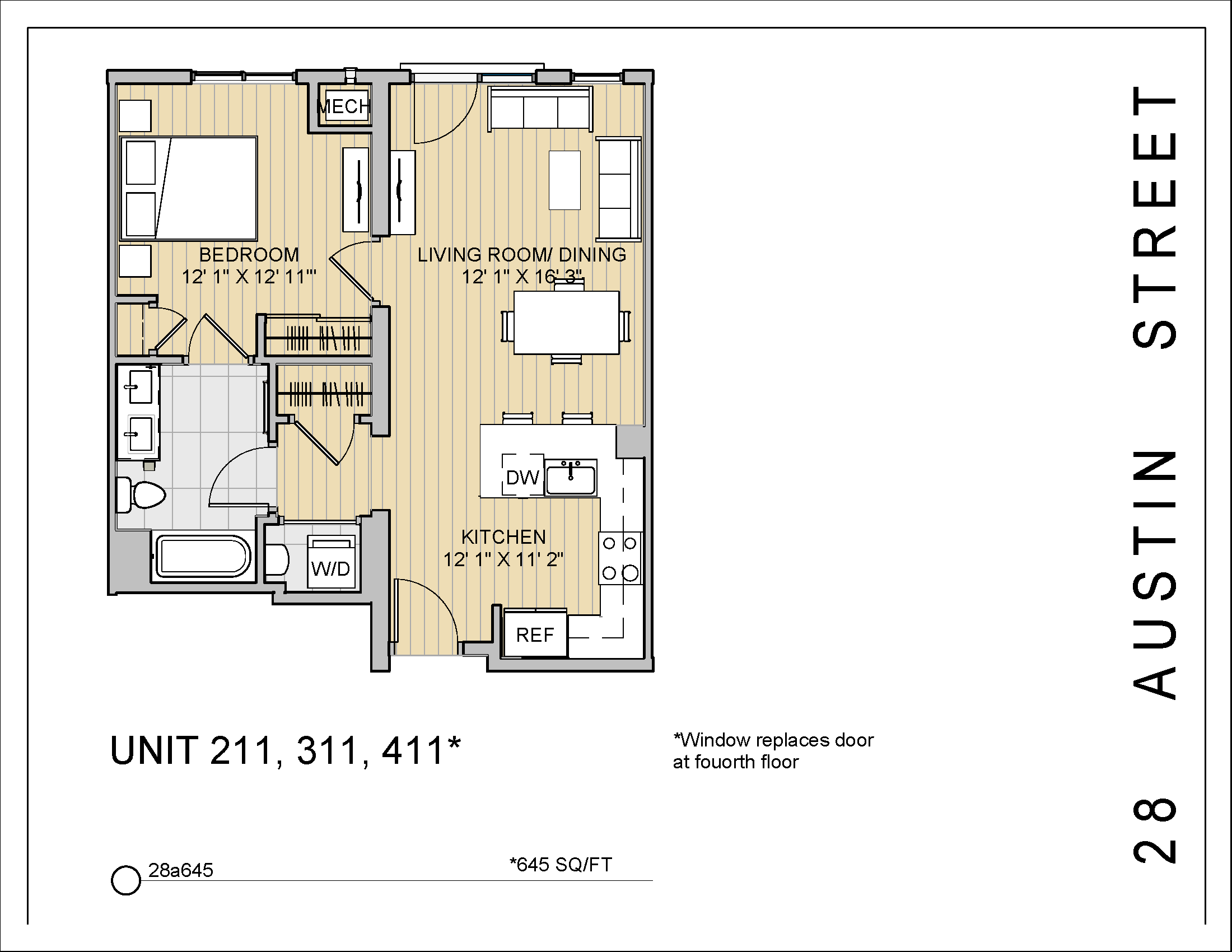 1 Bed 1 Bath 28a645 645 Sq.Ft. Floor Plan at 28 Austin St, Newton