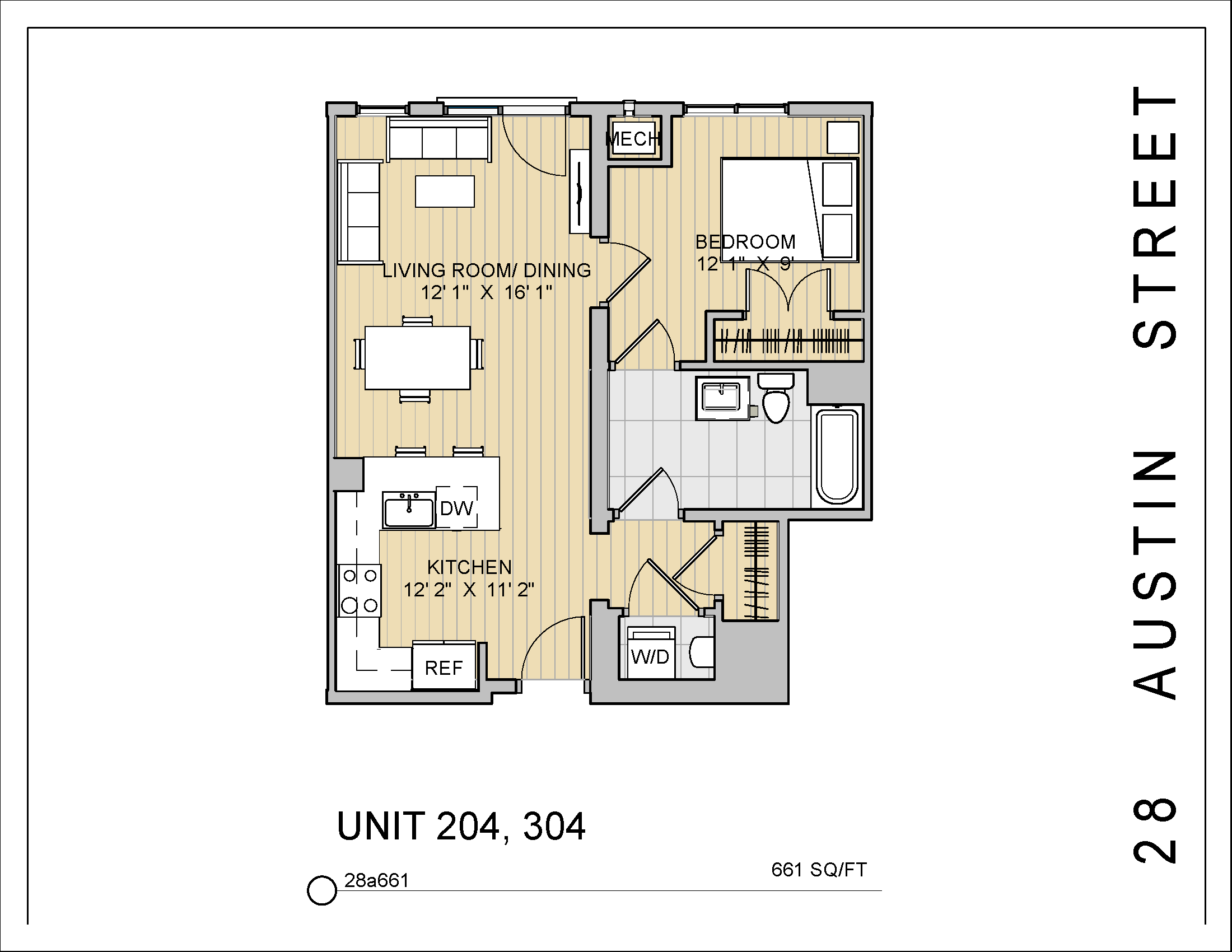 1 Bed 1 Bath 28a661 661 Sq.Ft. Floor Plan at 28 Austin St, Newton, Massachusetts