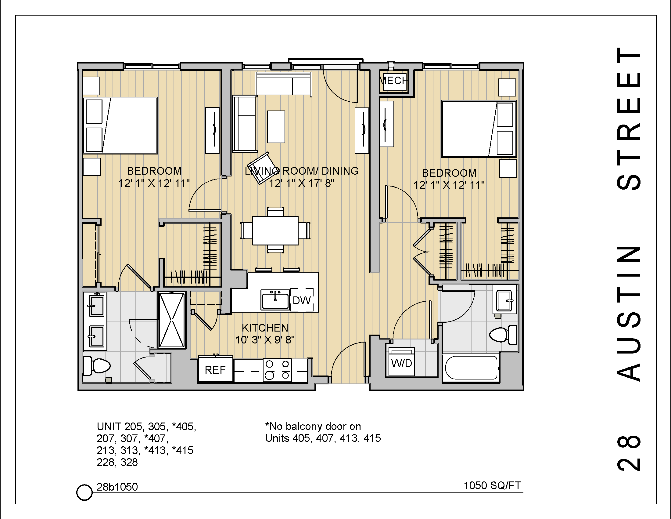 2 Bed 2 Bath 28b1050 1,050 Sq.Ft. Floor Plan at 28 Austin St, Newton, MA, 02460