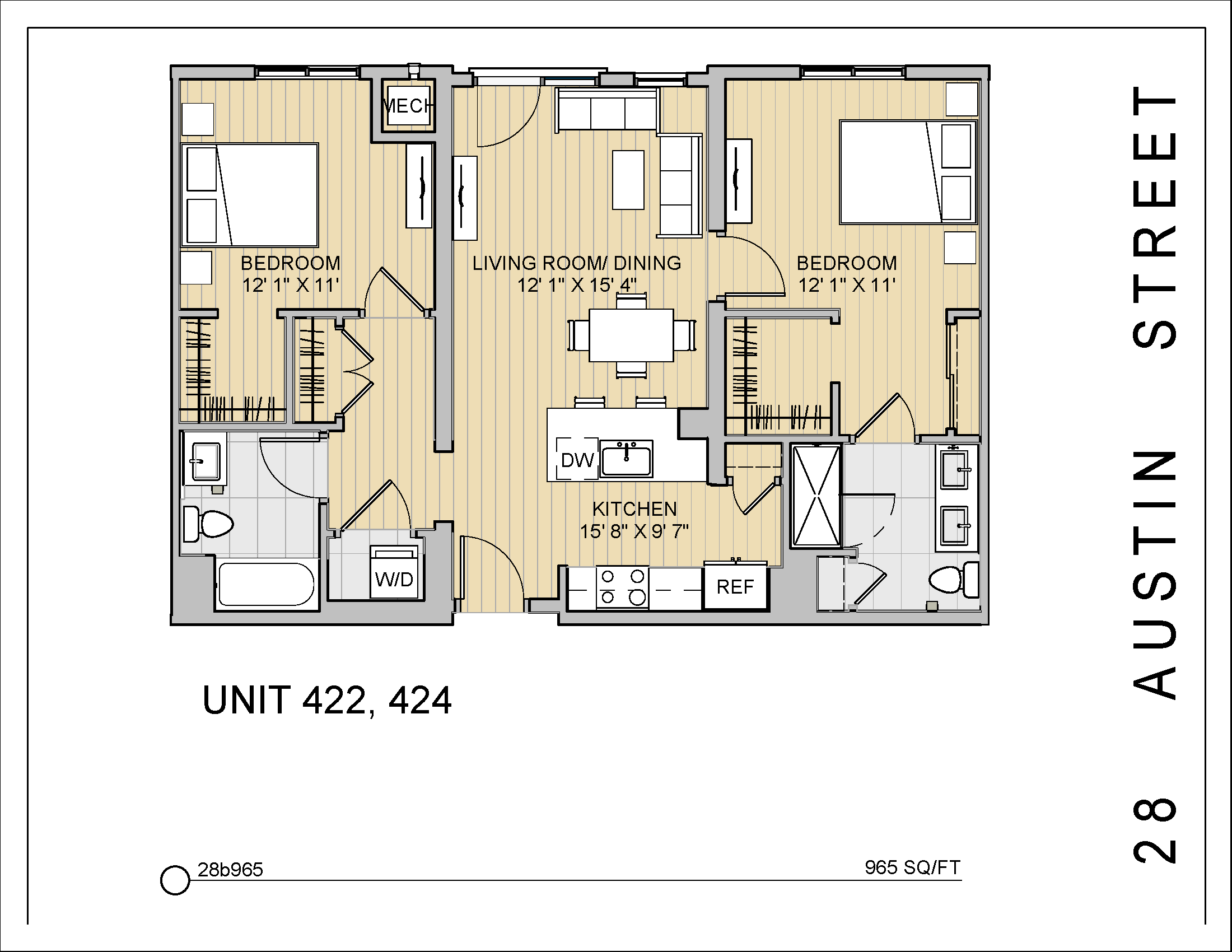 2 Bed 2 Bath 28b965 965 Sq.Ft. Floor Plan at 28 Austin St, Massachusetts