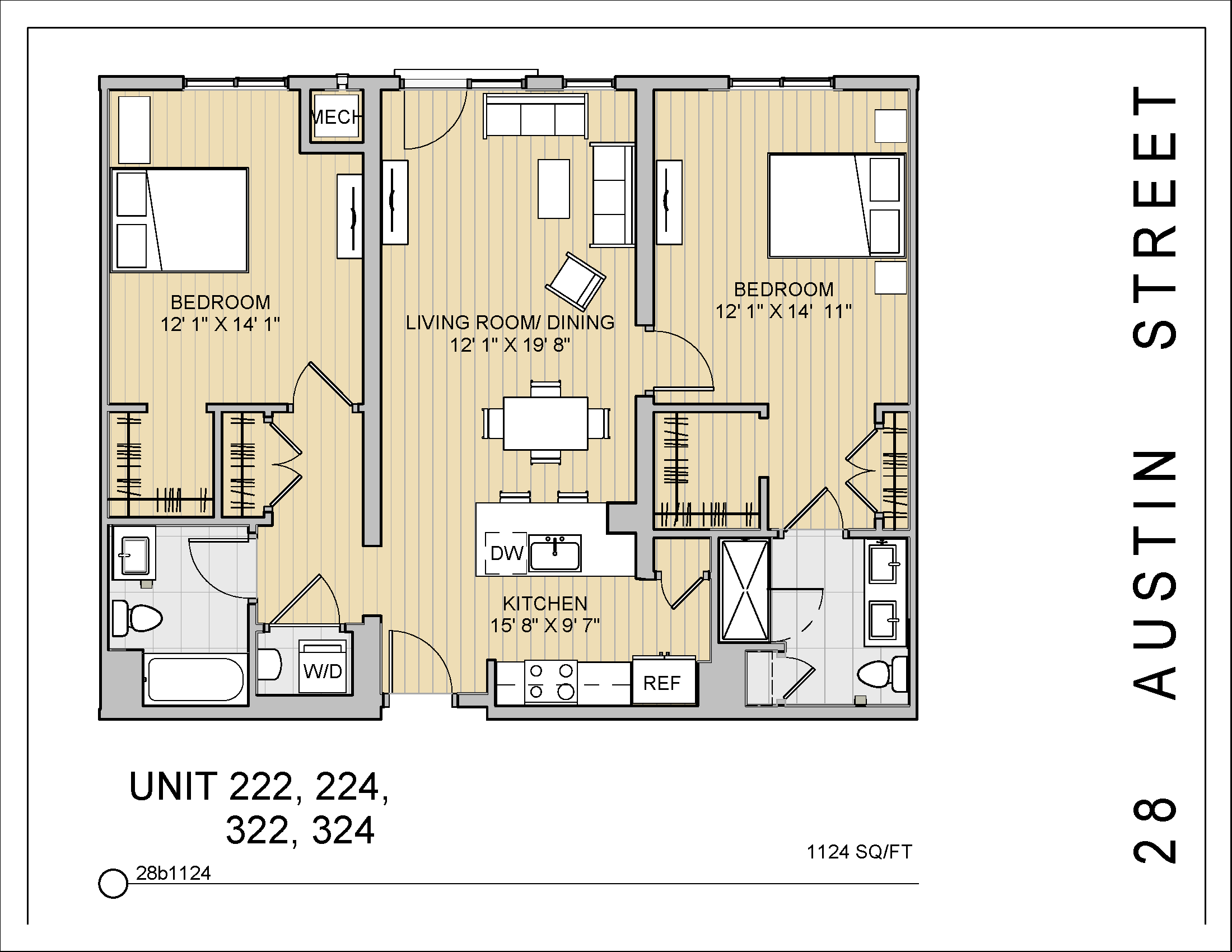 2 Bed 2 Bath 28b1124 1,124 Sq.Ft. Floor Plan at 28 Austin St, Massachusetts