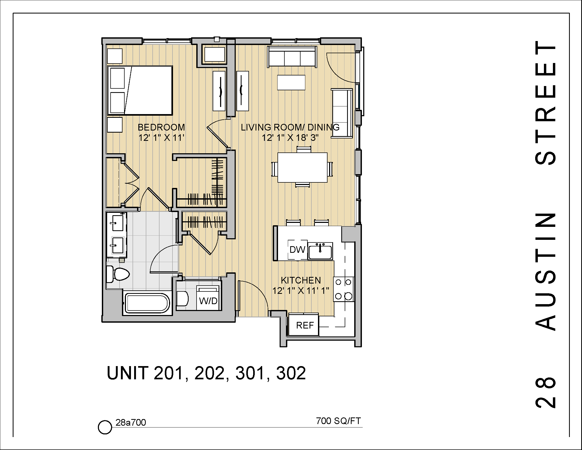 1 Bed 1 Bath 28a700 700 Sq.Ft Floor Plan at 28 Austin St, Newton, MA