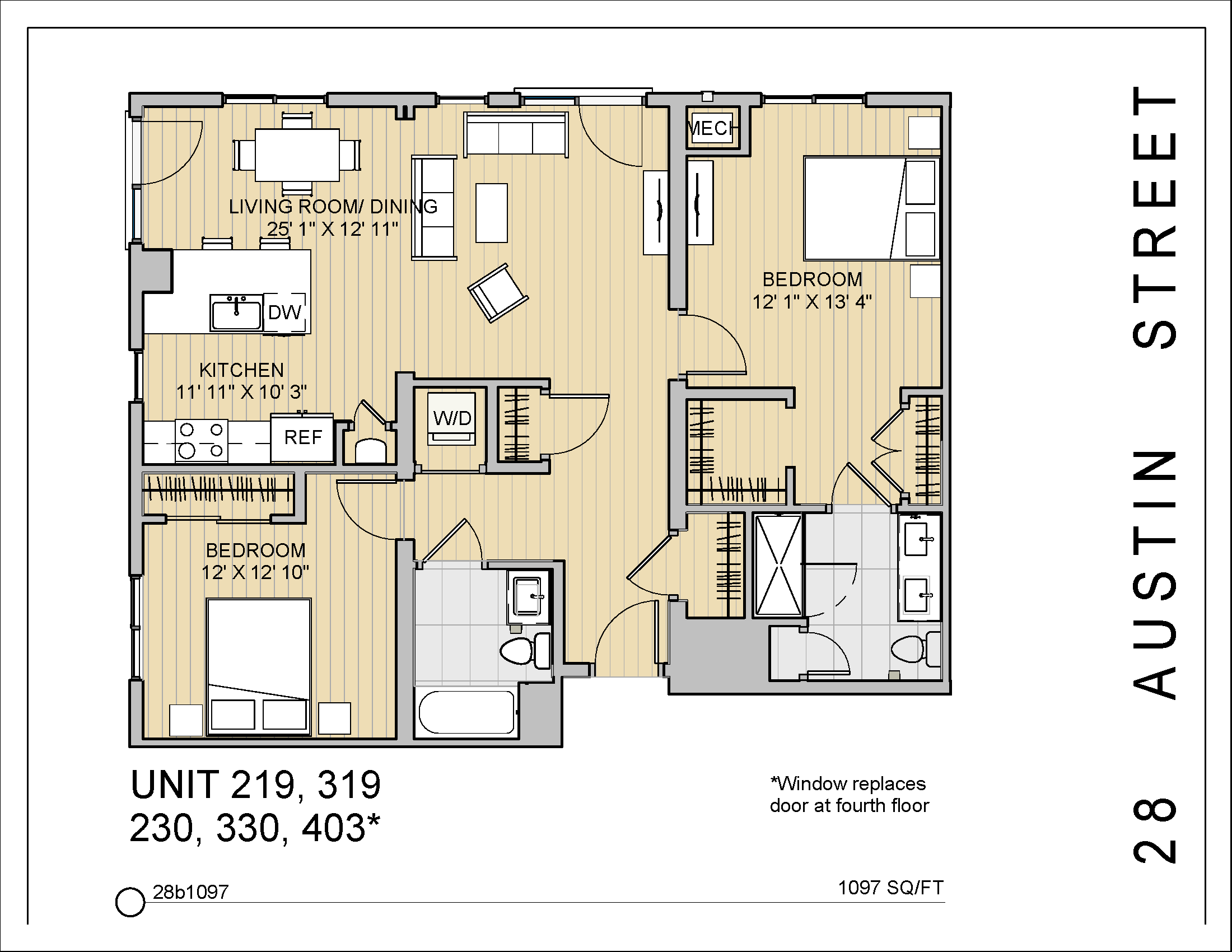 2 Bed 2 Bath 28b1097 1,097 Sq.Ft. Floor Plan at 28 Austin St, Newton, Massachusetts