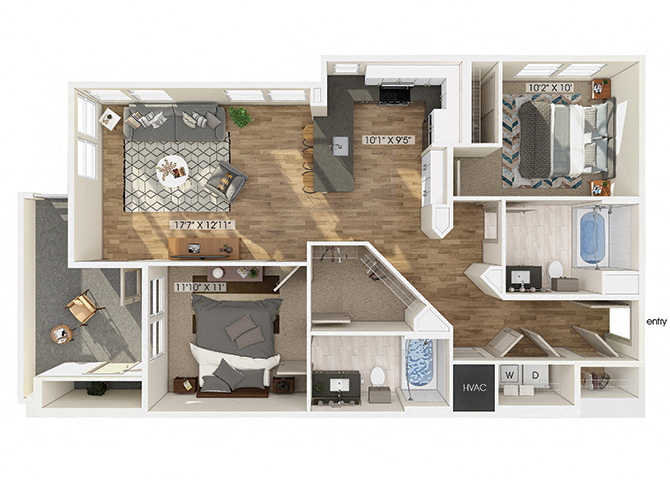 Two bedroom floor plan at The Braydon Apartments in Napa CA