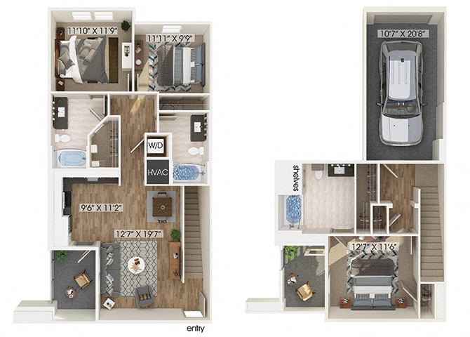 Three bedroom floor plan at The Braydon Apartments in Napa CA