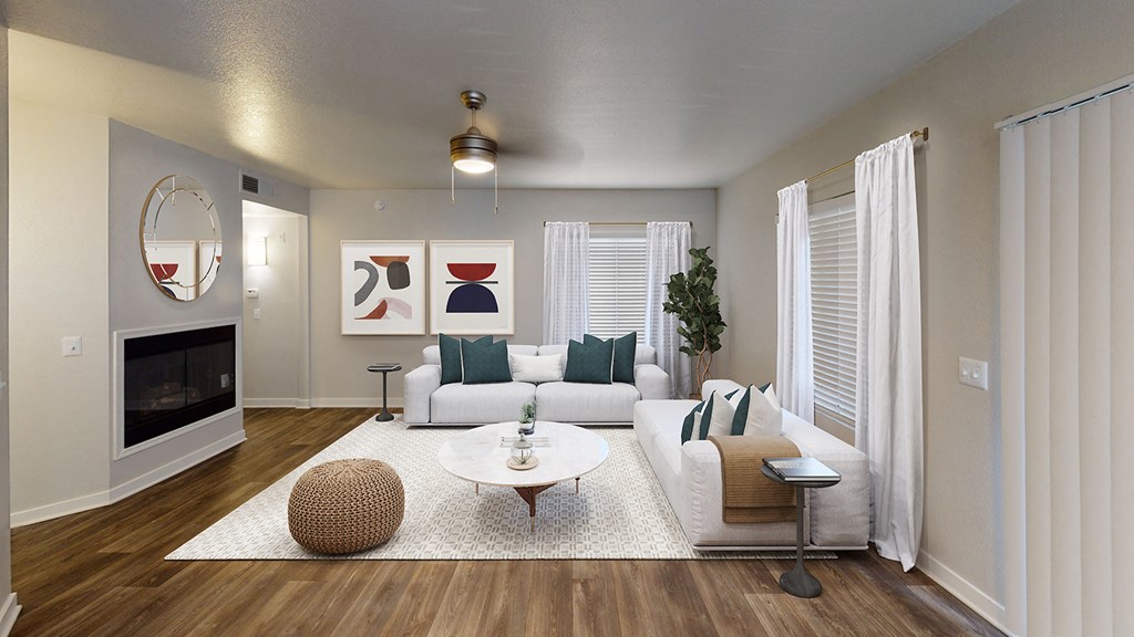 an open living room with a couch and a coffee table