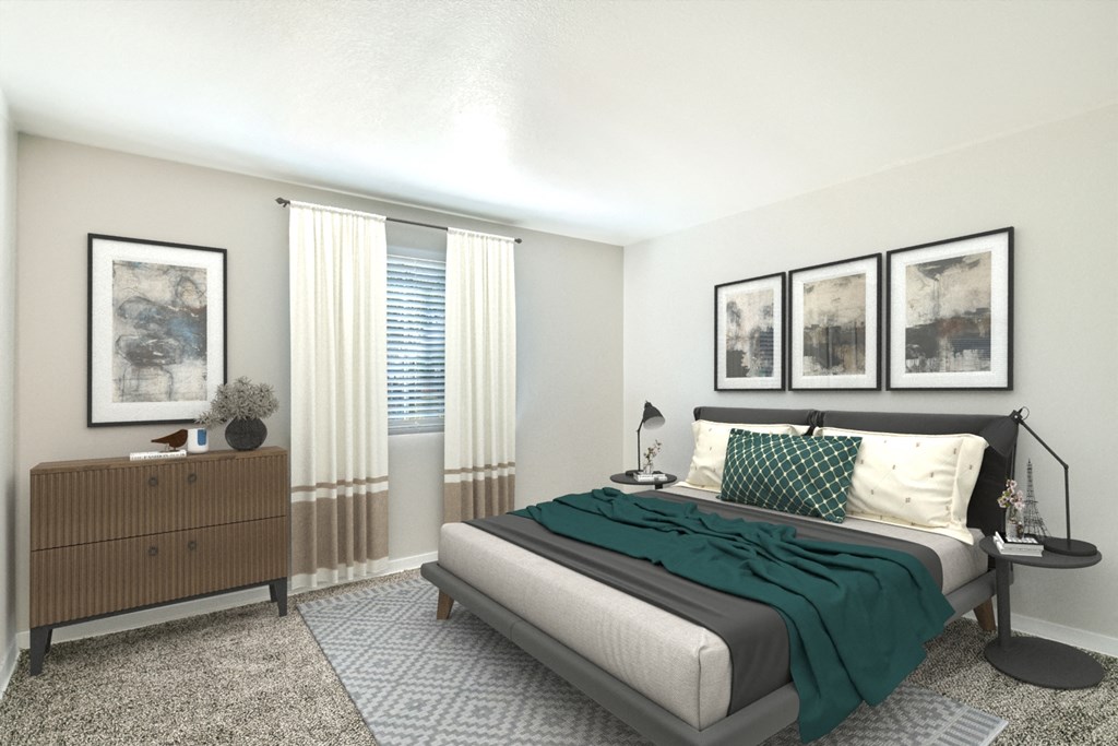 a bedroom with a bed and a dresser